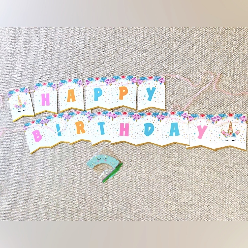 HAPPY BIRTHDAY Unicorn Banner & Cupcake Wrappers